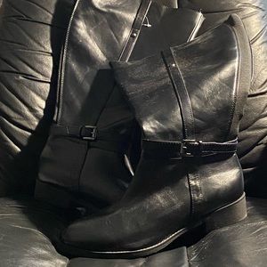 Black Faux Leather Knee-High Boots